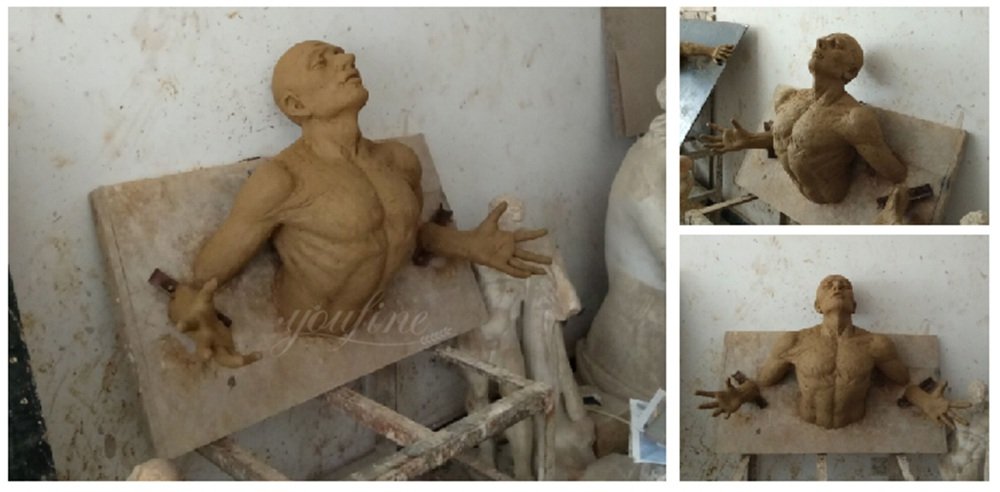Bronze Man Breaking Free with Arms Outstretched Wall-Mounted Sculpture Clay Model Details