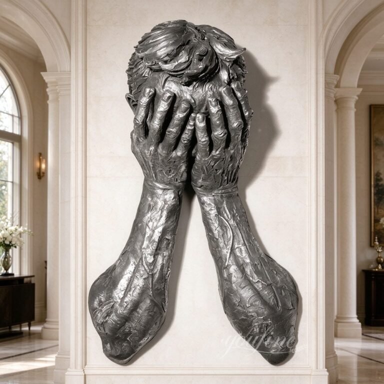 Bronze Man Covering His Face with His Hands Wall Sculpture for Indoor Decor