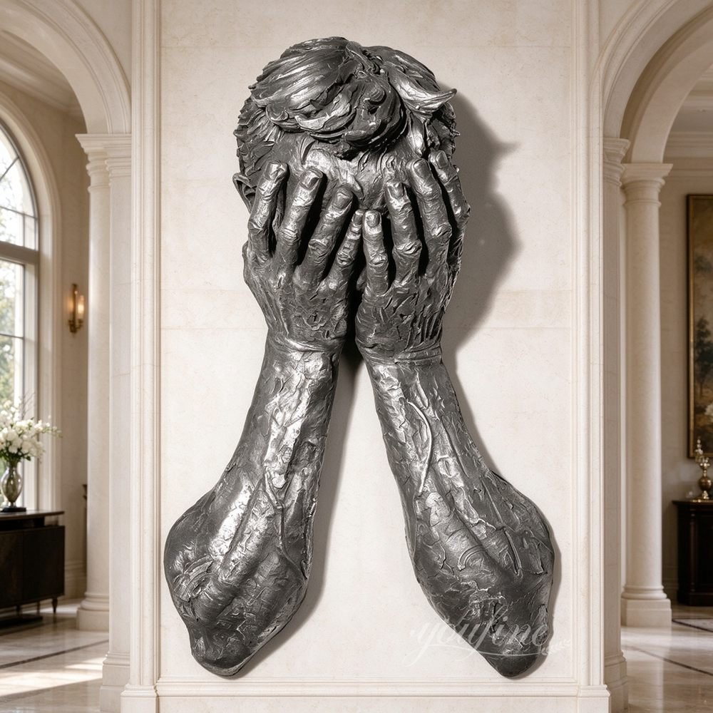 Bronze Man Covering His Face with His Hands Wall Sculpture for Indoor Decor