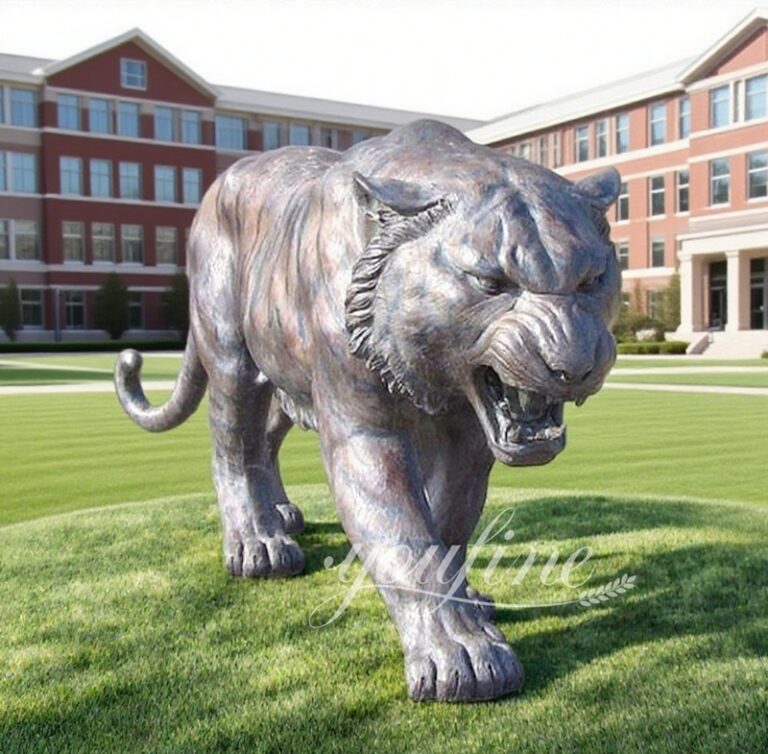 Bronze Mascot Walking Tiger Sculpture for School Decor