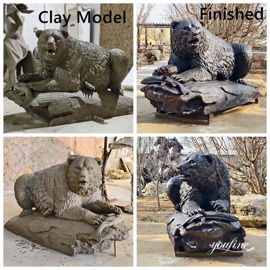 Bronze Outdoor Bear Lying on A Branch Sculpture Details
