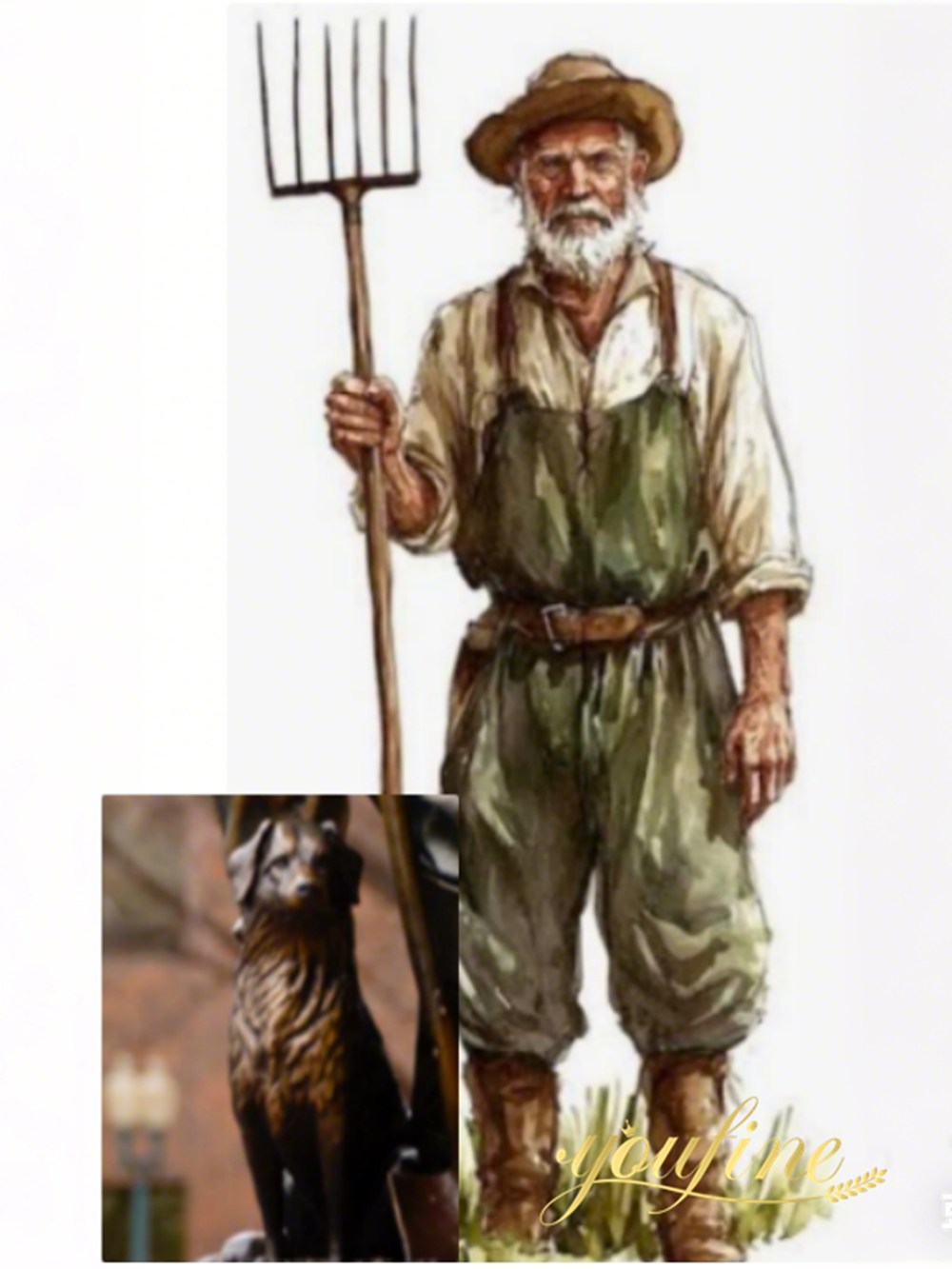 Bronze Sculpture of a Farmer and a Dog Drawing
