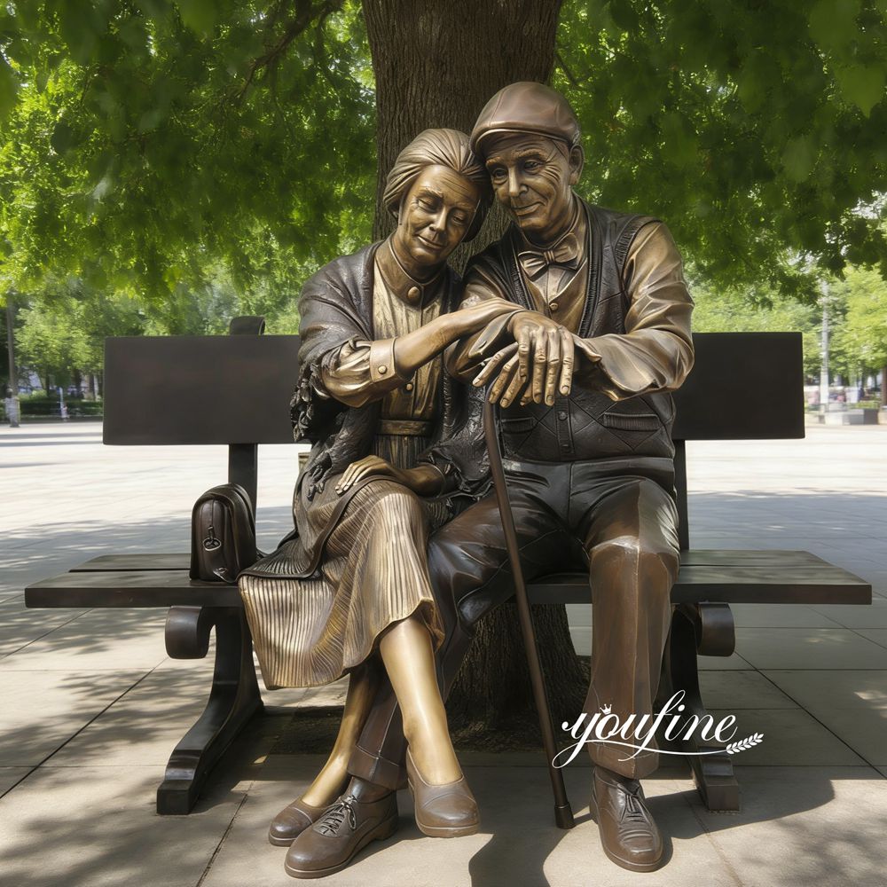 Bronze Sculpture of an Elderly Couple Sitting on a Bench Feedback