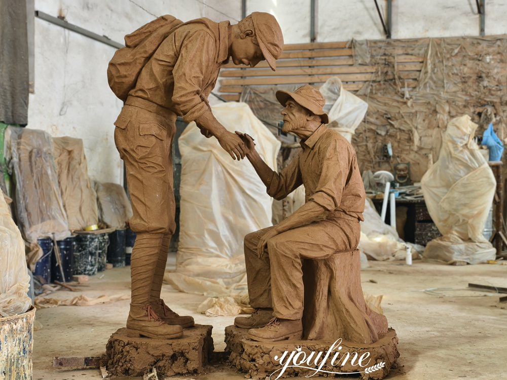 Bronze Soldier and Civilian Memorial Sculpture Clay Model
