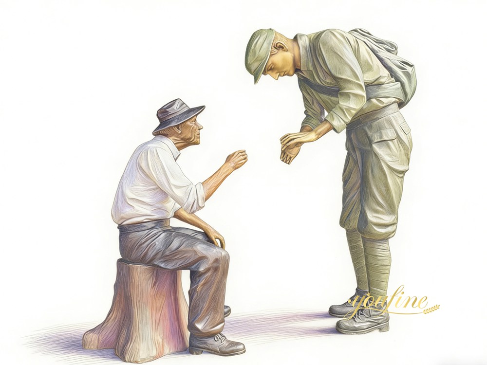 Bronze Soldier and Civilian Memorial Sculpture Drawing