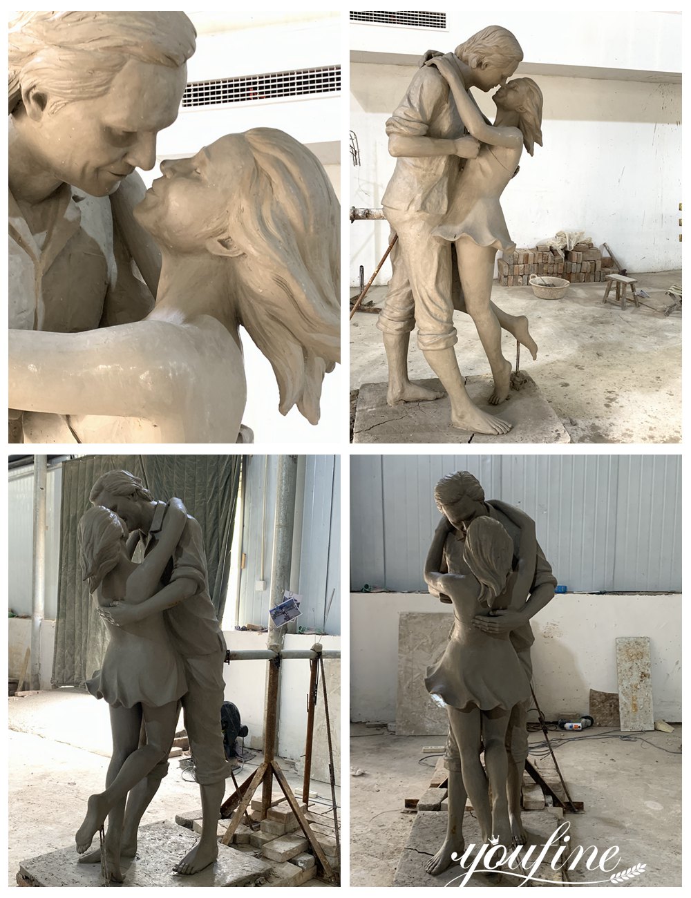 Bronze Statue of Man and Woman Embracing Clay Model Details