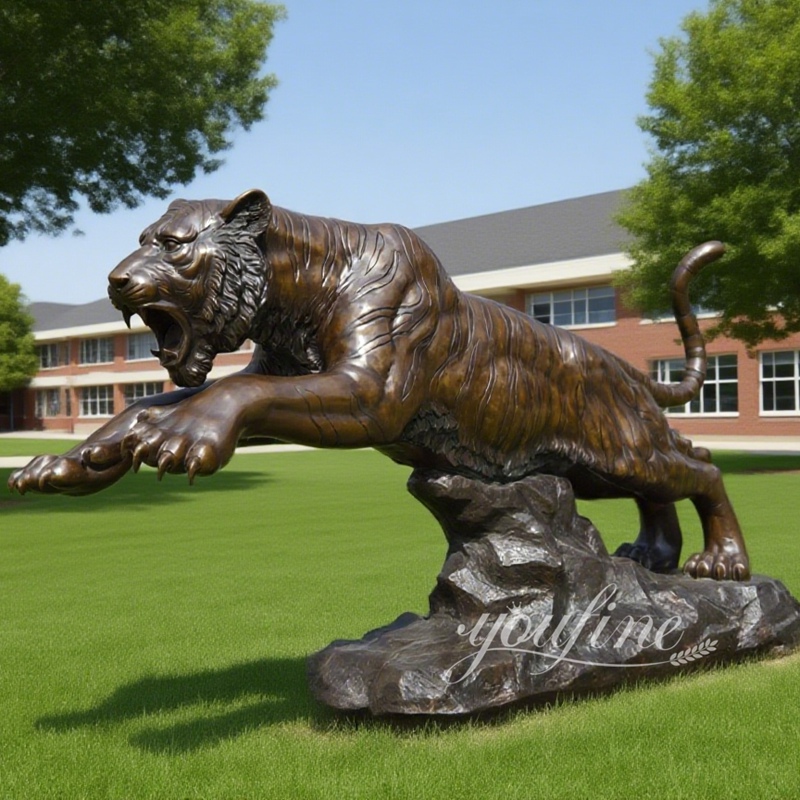 Bronze Mascot Walking Tiger Sculpture for School Decor