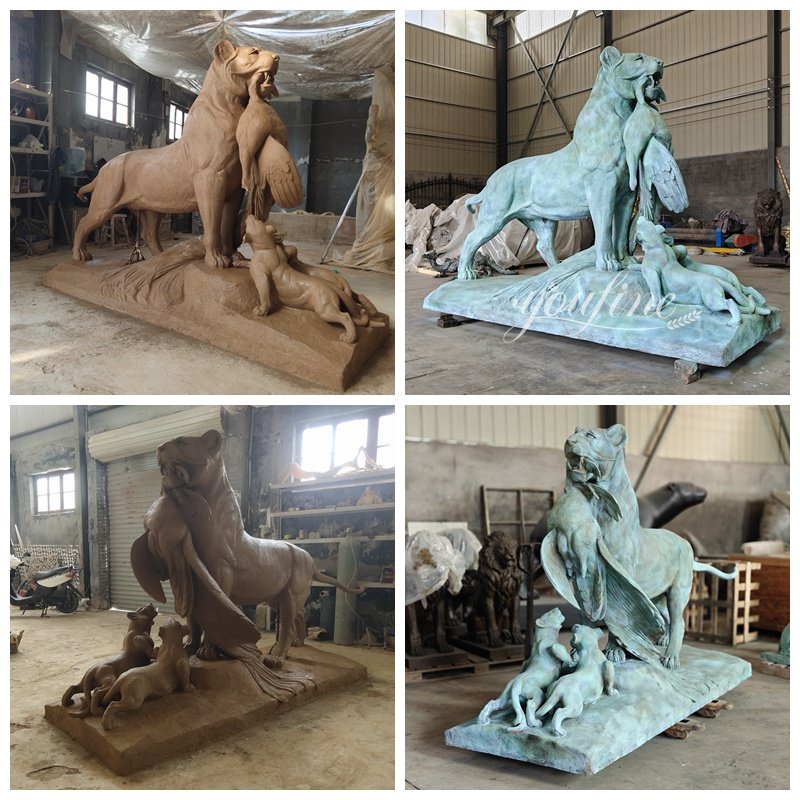 Bronze Tigress and Cub Sculpture Details
