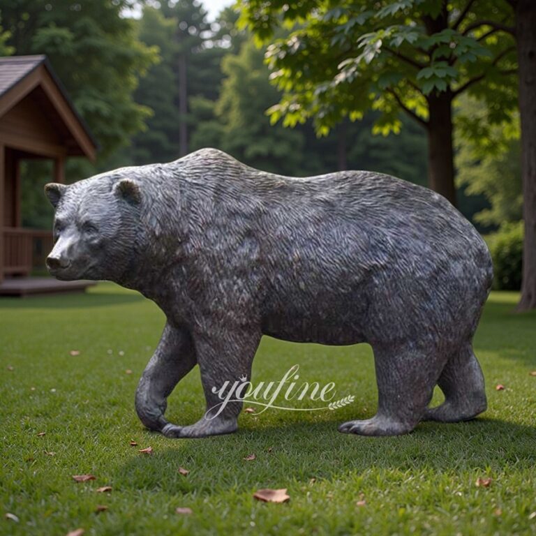 Bronze Walking Black Life Size Bear Statue for Lawn Decor