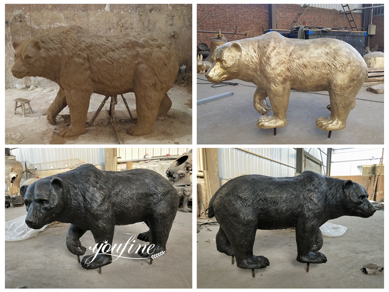Bronze Walking Black Life Size Bear Statue Casting Process