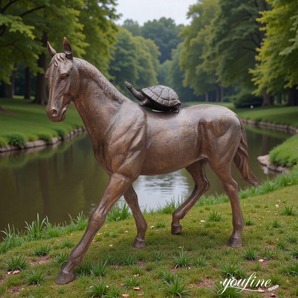Bronze Walking Horse Carrying a Turtle Sculpture for Riverside Lawn Decor