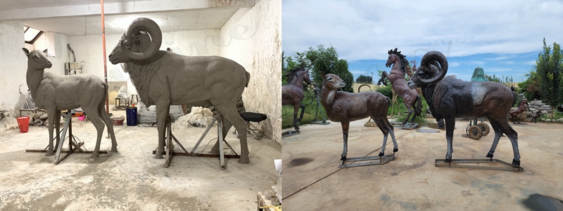 Bronze goat clay model sculpture