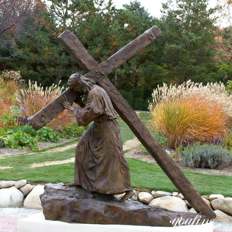 Brown Bronze Jesus Cross Sculpture for Outdoor Decor