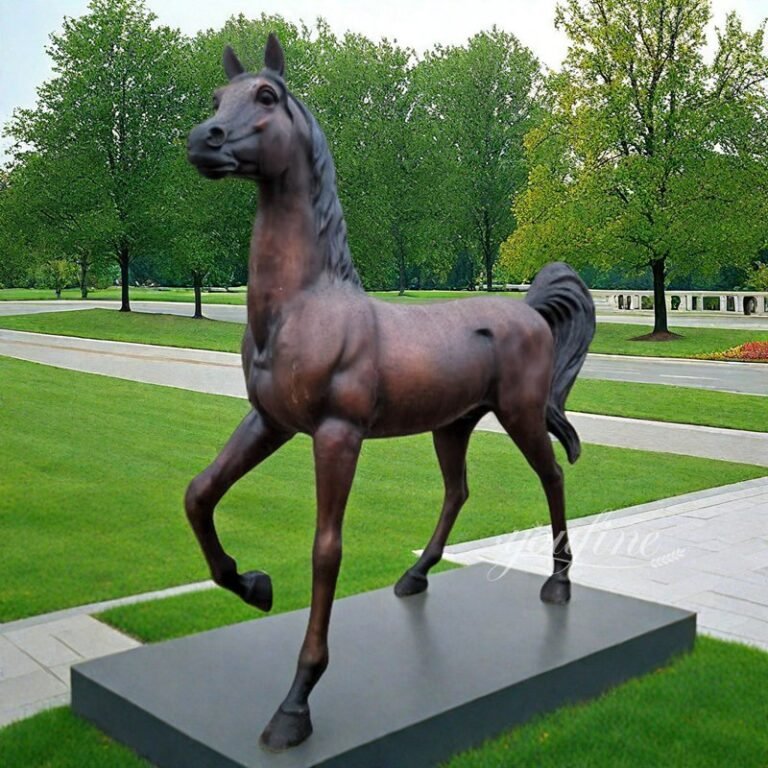 Brown Bronze Outdoor Horse Sculpture with One Leg Up