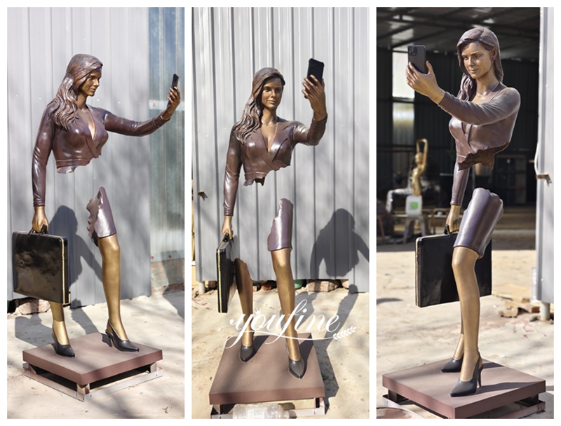Bruno Catalano Bronze Female Traveler Sculpture