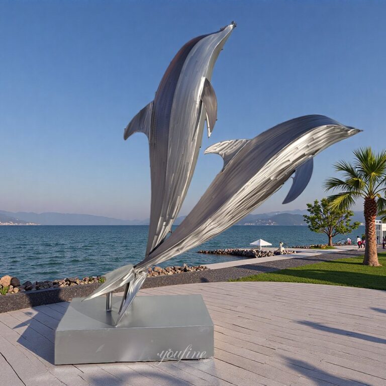 Brushed Metal Dolphin Statue for Seaside Decor