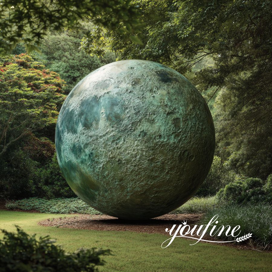 Cast Green Bronze Moon Sphere Sculpture for Lawn Decor