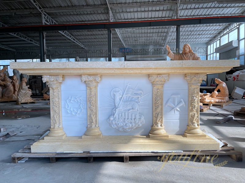 Catholic Cream Marble Church Altar with Jesus Design for Sale