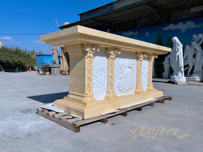 Catholic Cream Marble Church Altar with Jesus Design for Sale