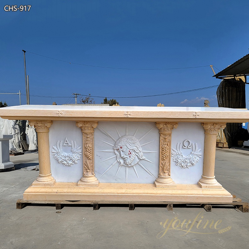 Catholic Cream Marble Church Altar with Jesus Design for Sale 