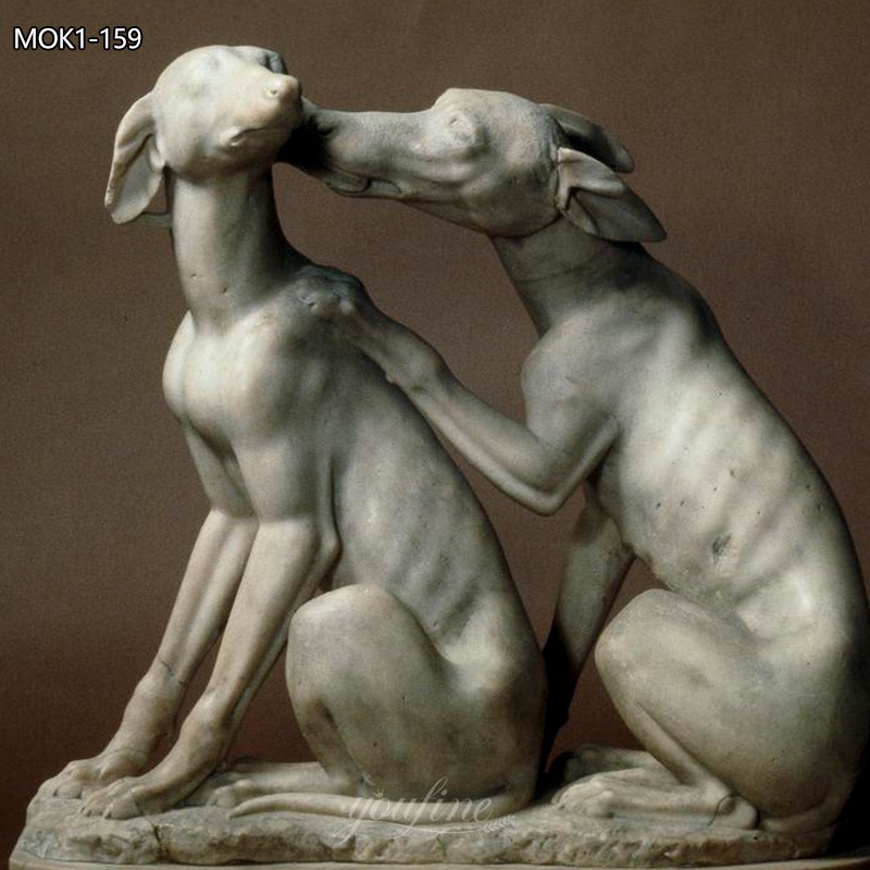 Charm Hand Carved Natural Marble Dog Statues for Outdoor MOK1-159