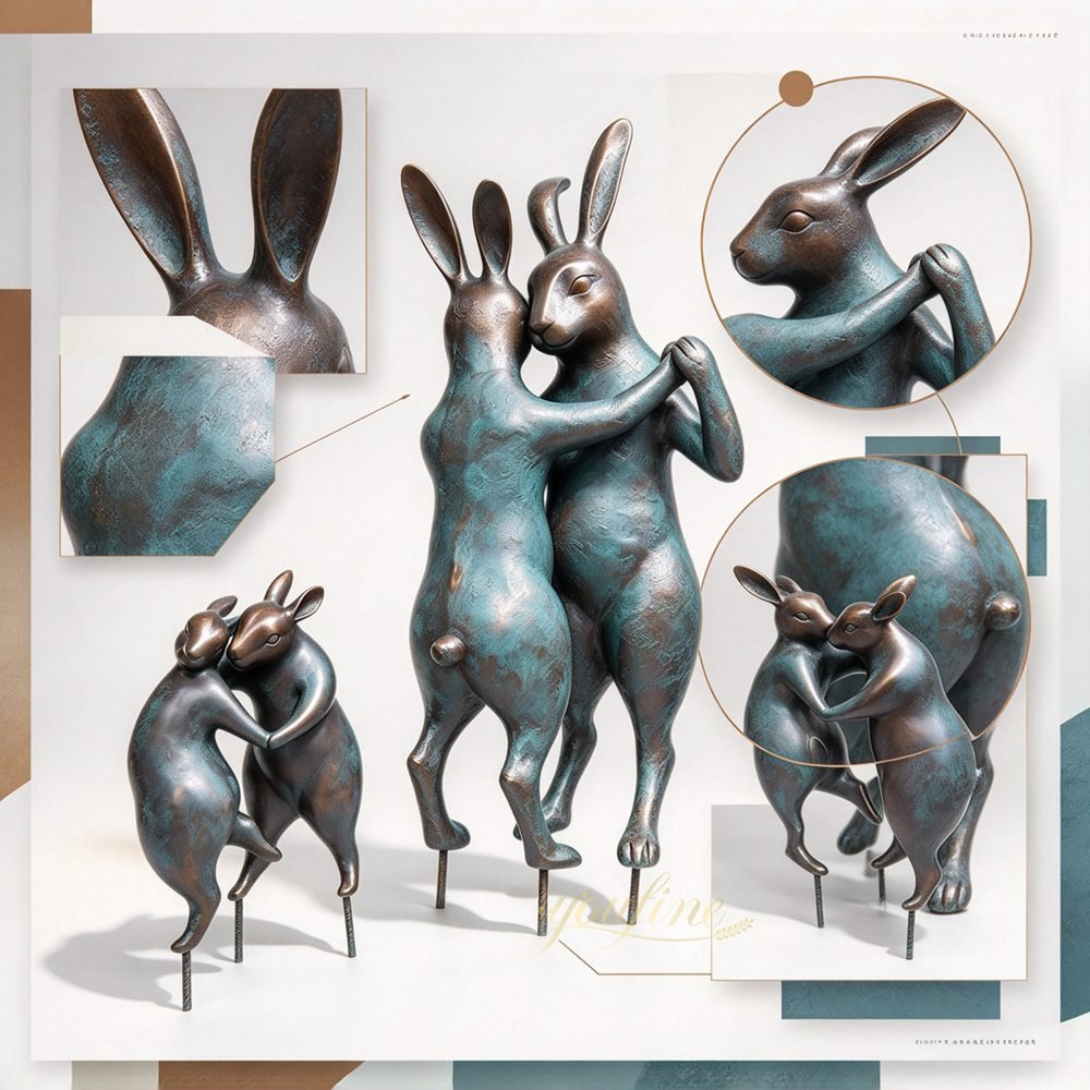Cheerful Bronze Dancing Hare Sculpture Details