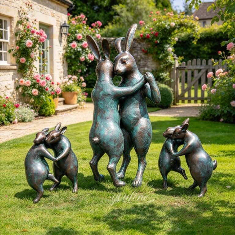 Cheerful Bronze Dancing Hare Sculpture for Garden Decor