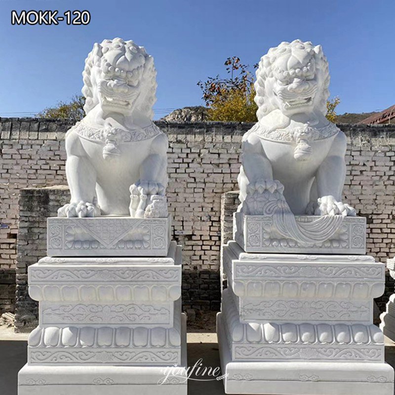 Chinese Marble Lion Statue for Front Porch for Sale MOKK-120