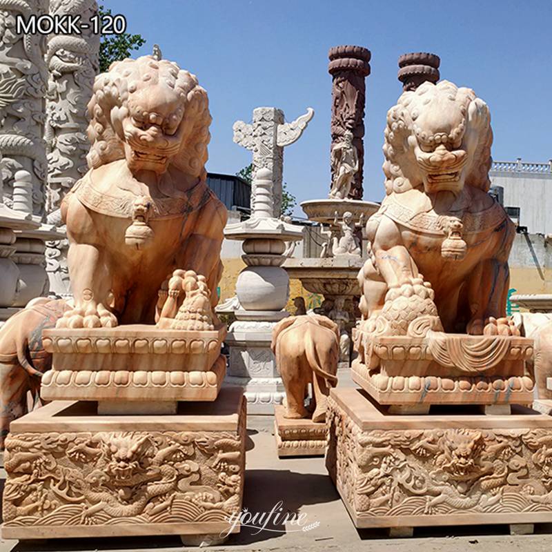 Chinese Marble Lion Statue for Front Porch for Sale MOKK-120