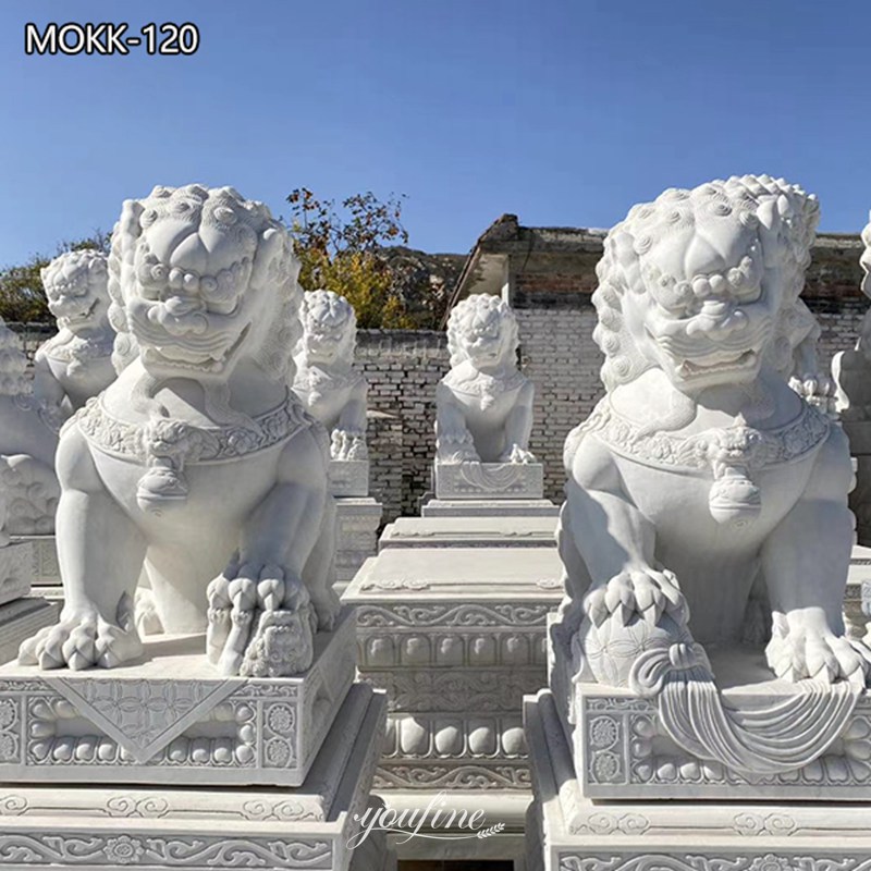Chinese Marble Lion Statue for Front Porch for Sale MOKK-120