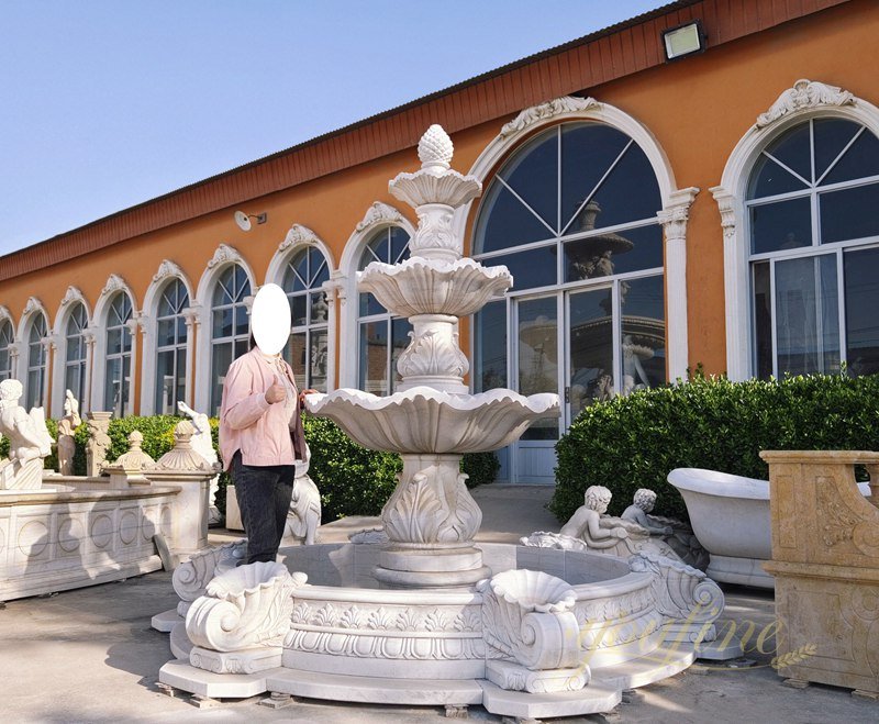 Classical Outdoor White Marble Water Garden 3 Tiers Fountain For Sale MOKK-96