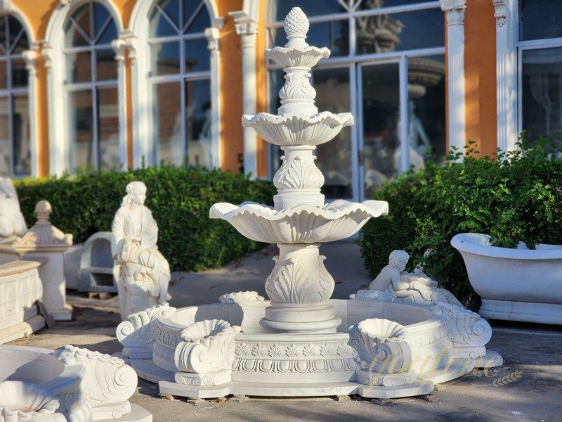 Classical Outdoor White Marble Water Garden 3 Tiers Fountain For Sale MOKK-96