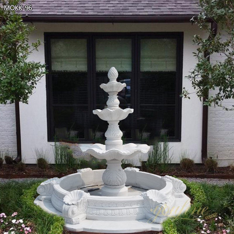 Classical Outdoor White Marble Water Garden 3 Tiers Fountain For Sale MOKK-96