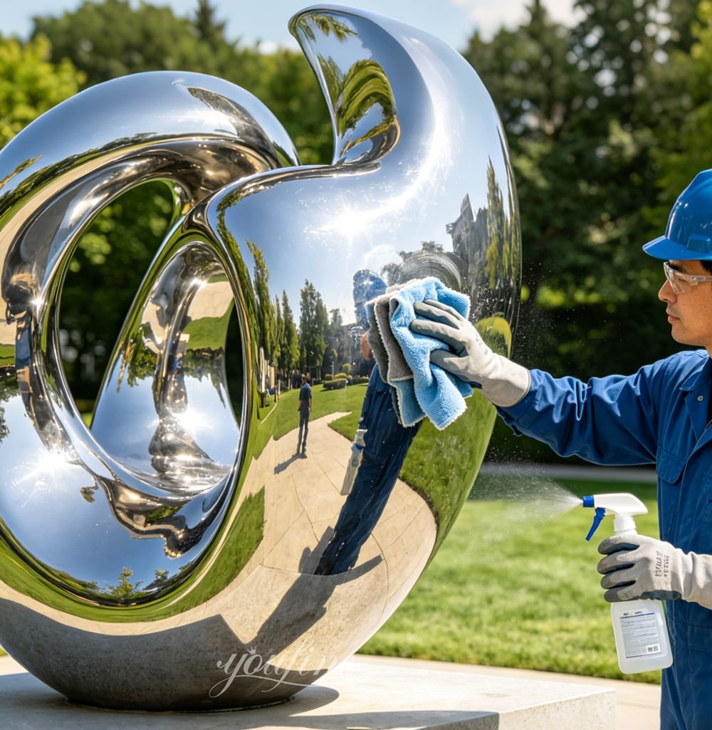 Clean the surface of the stainless steel sculpture with a mild detergent