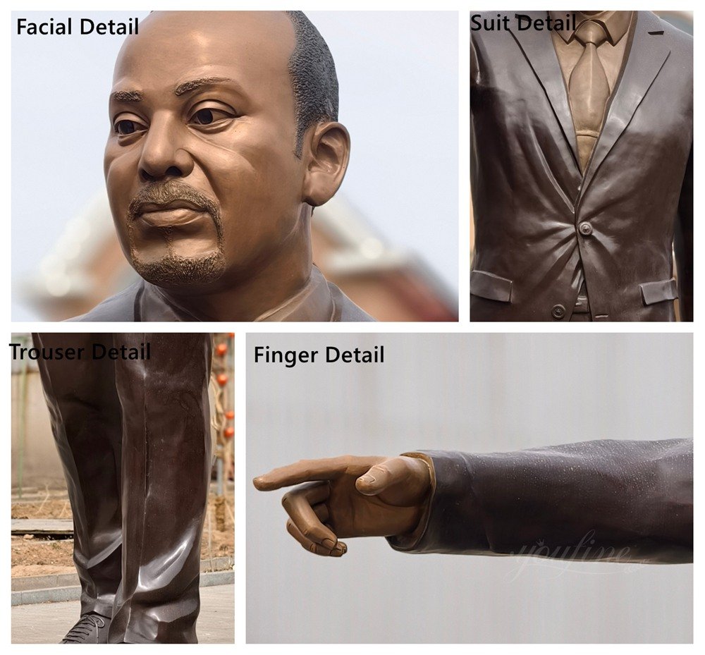 Close-up views of the 4-meter-tall Ethiopian Prime Minister sculpture