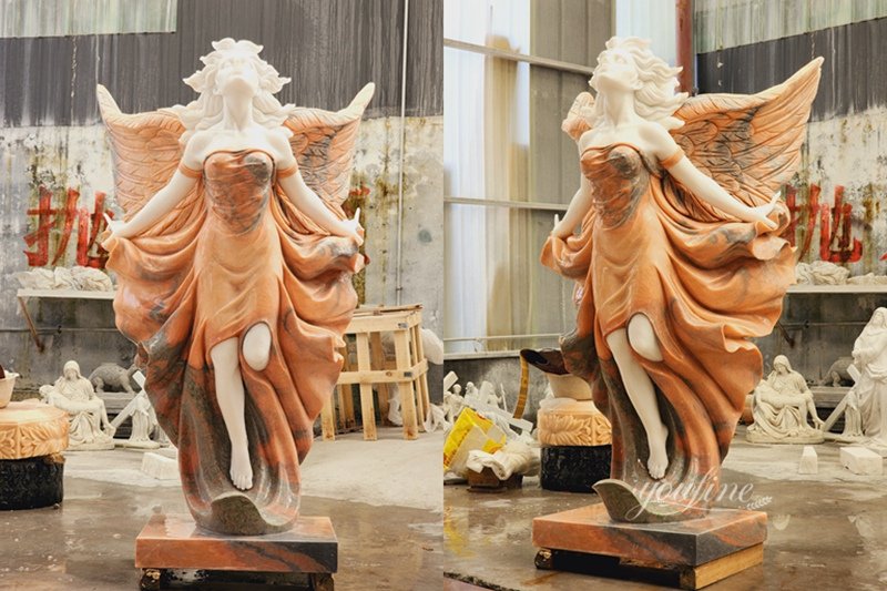 Colorful Life Size Stone Flying Angel Statue Details