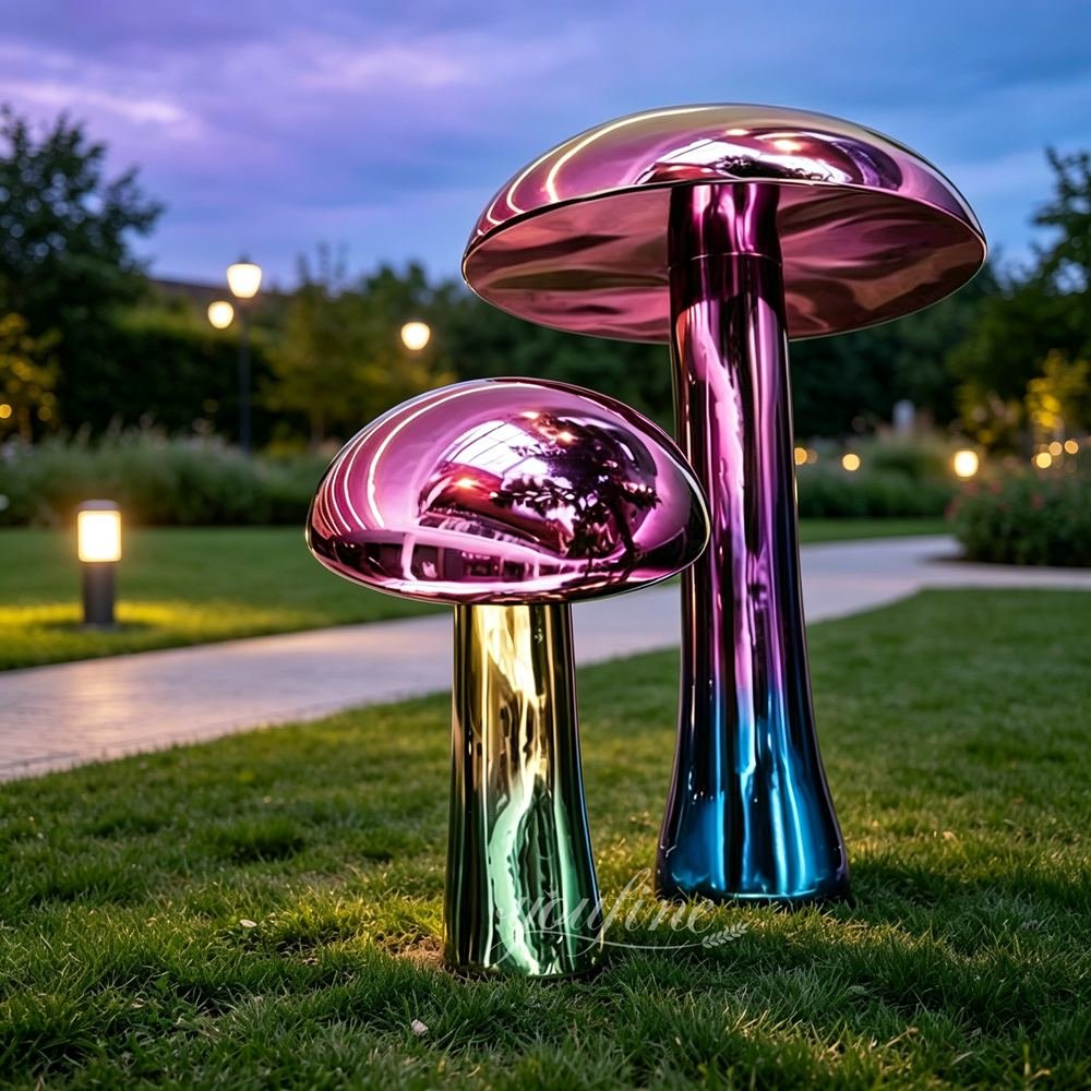 Colorful Stainless Steel Mushroom Sculptures for Outdoor