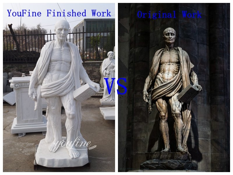 Comparison between the marble statue of Saint Bartholomew completed by YouFine and the original