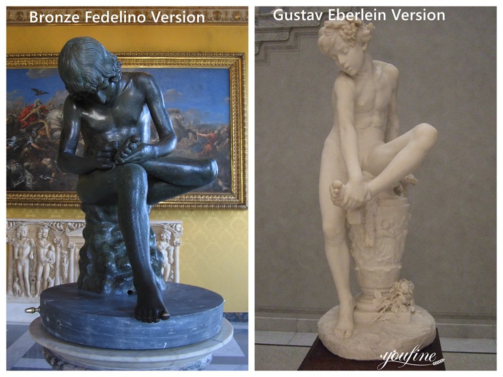 Comparison between the original bronze Fedelino statue and the marble version by artist Gustav Eberlein