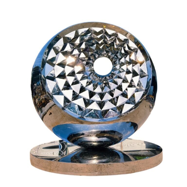 Contemporary Luxury Diamond-Cut Hemisphere Sculpture with Round Base