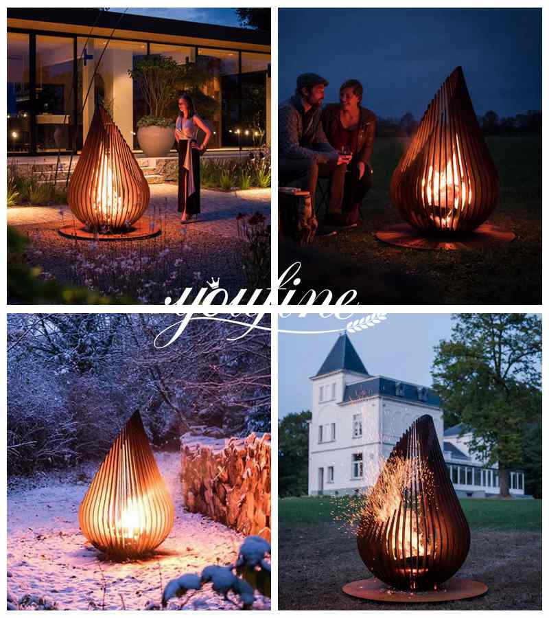 Corten Steel Fire Pit Sculpture Application Scenes