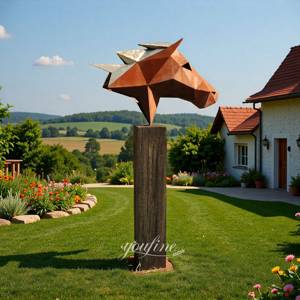 Corten Steel Geometric Horse Head Art Sculpture for Garden
