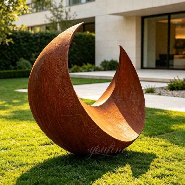 Corten Steel Semi-Moon Sculpture for Yard Decor