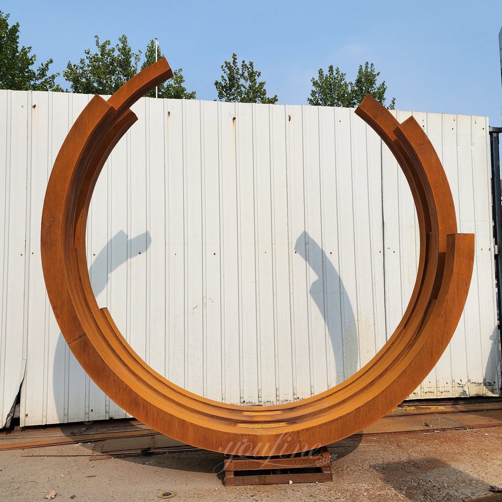 Corten Steel Semi-Ring Sculpture Front View