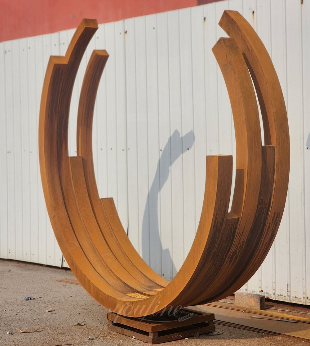 Corten Steel Semi-Ring Sculpture Side View