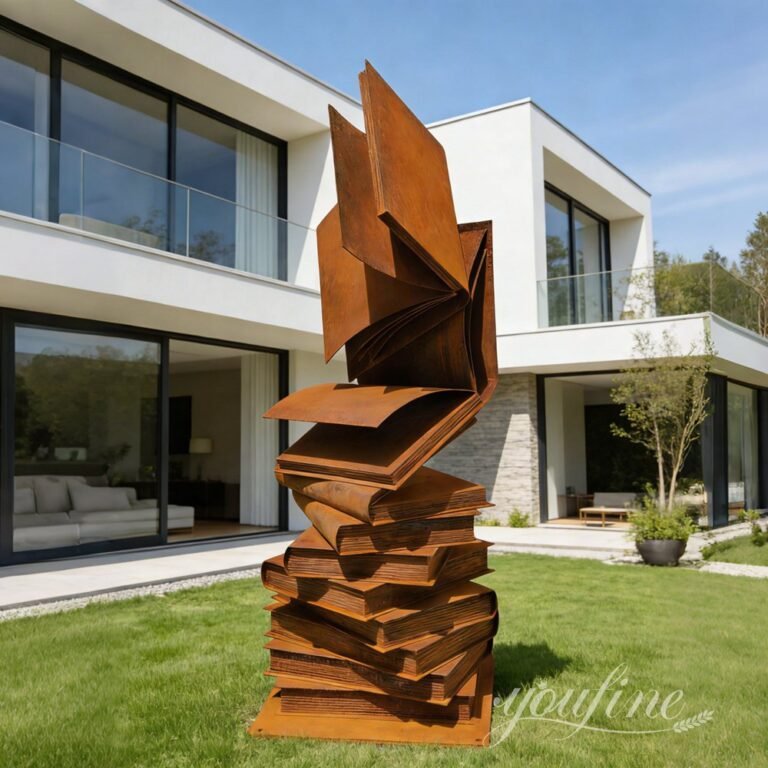 Corten Steel Stacked Book Art Sculpture for Villa Decor