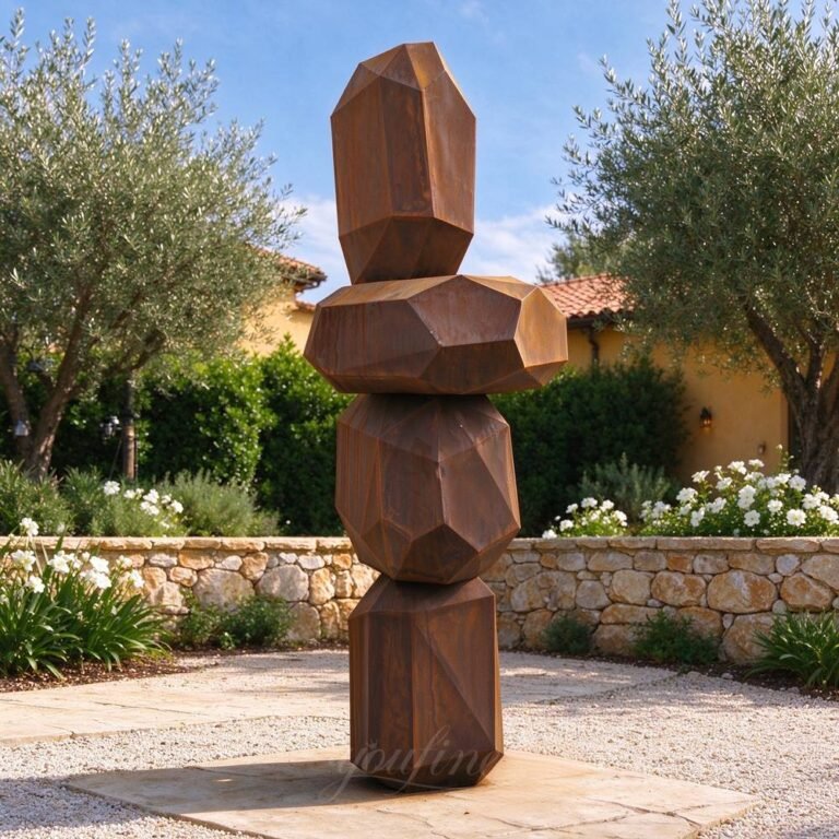 Corten Steel Stacked Rock Sculpture for Outdoor Landscape Decor
