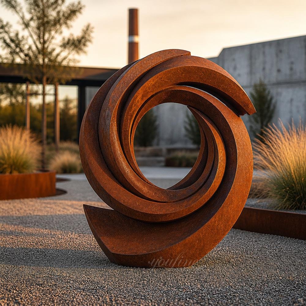 Corten Steel Vortex Sculpture for Industrial Zone Decor