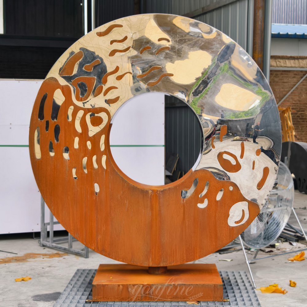 Corten Steel and Stainless Steel Ring Sculpture Front View