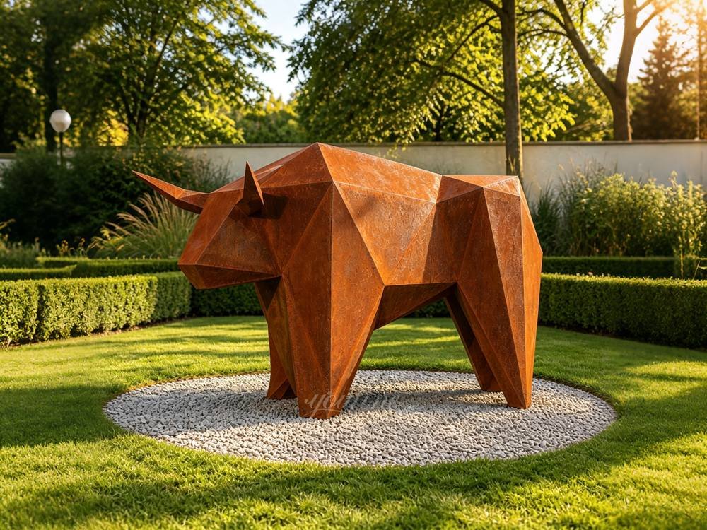 Corten steel bull sculpture for park decor